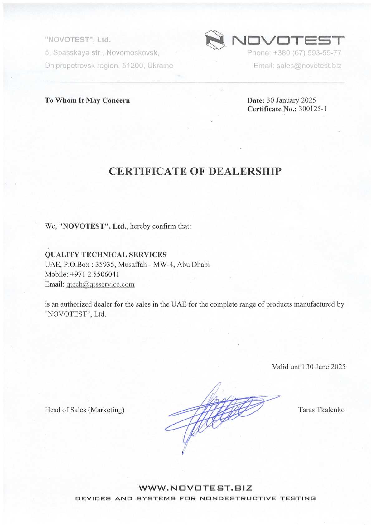 NOVOTEST-Certificate-of-Dealership
